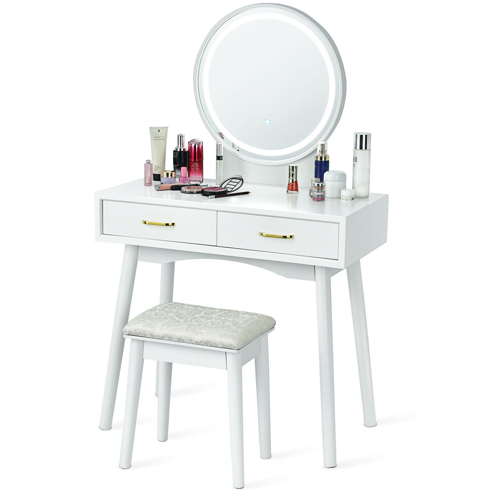 Vanity Mirrored Dressing Table and Stool with 2 Drawers